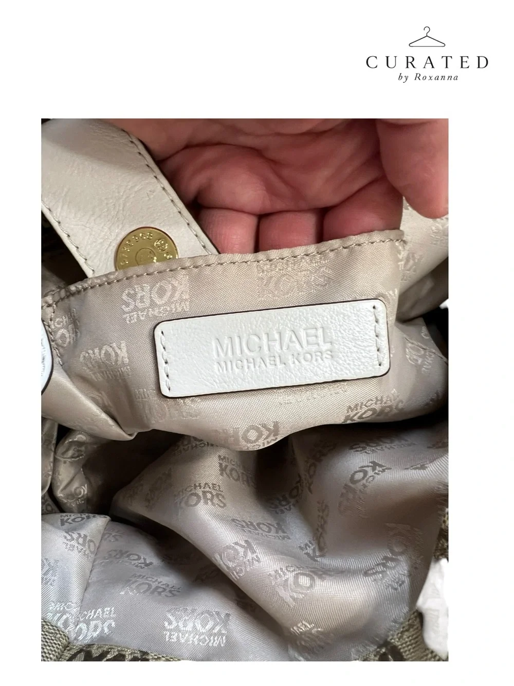 Michael Kors Signature MK Logo Drawstring Bucket Bag White Leather Trim/hardware